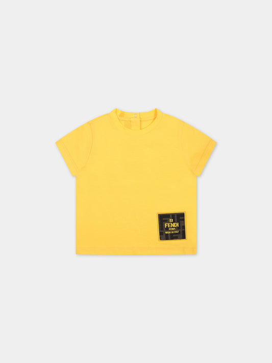 T-shirt gialla per neonato con logo,Fendi Kids,BUI074 7AJ F1MU0