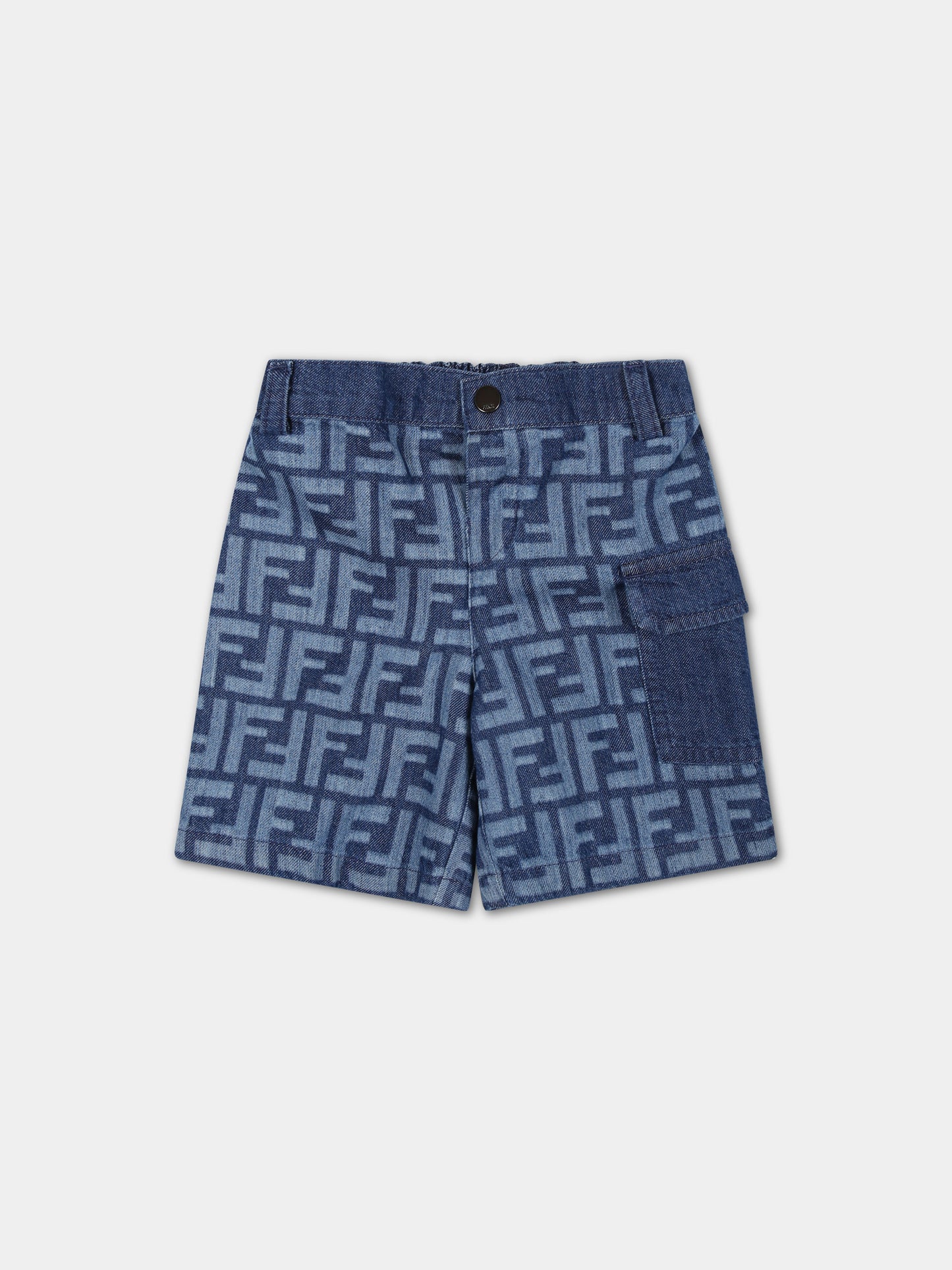 Shorts blu per neonato con FF,Fendi Kids,BMF221 AQSL F0QG0