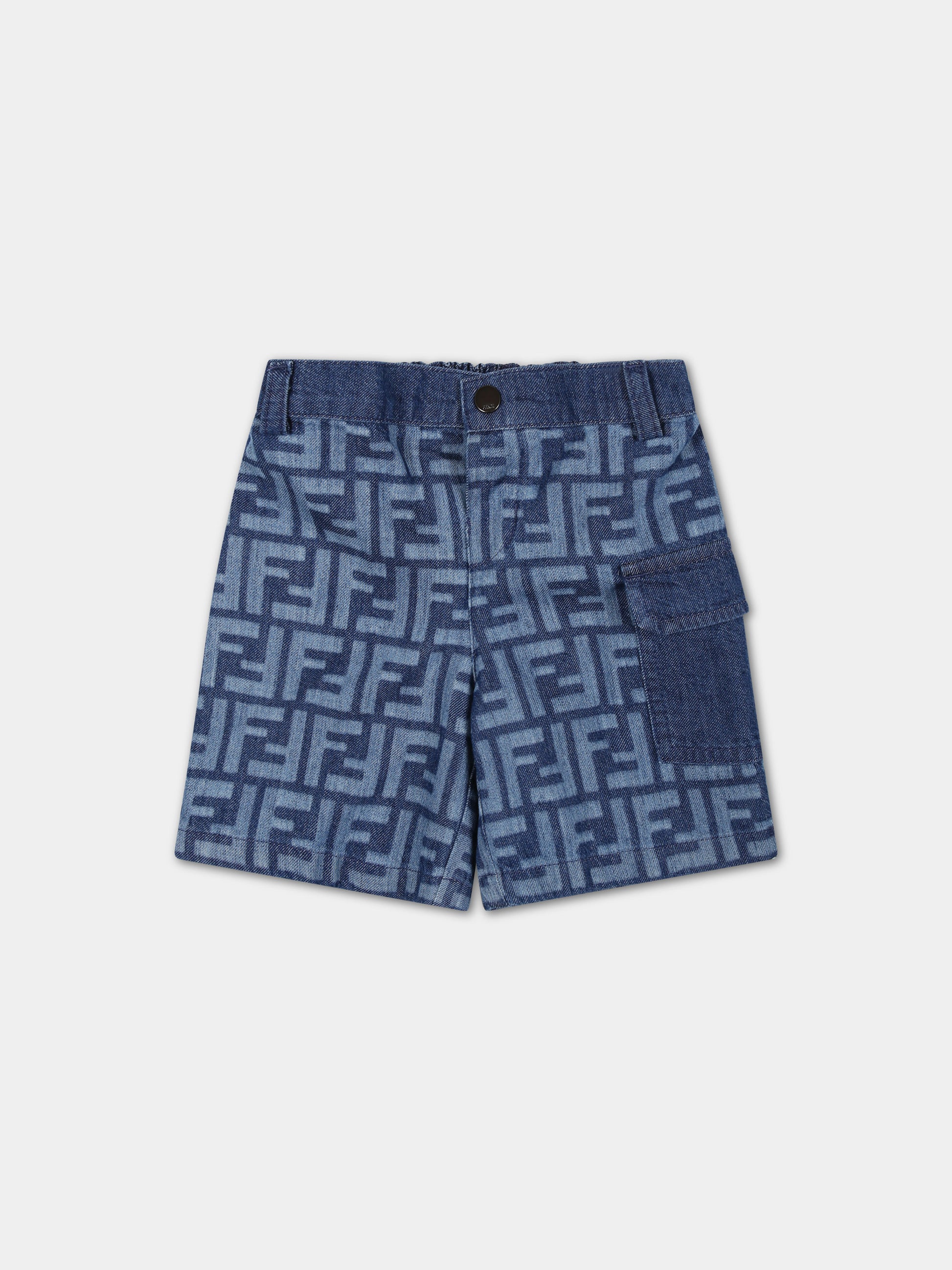 Shorts blu per neonato con FF,Fendi Kids,BMF221 AQSL F0QG0