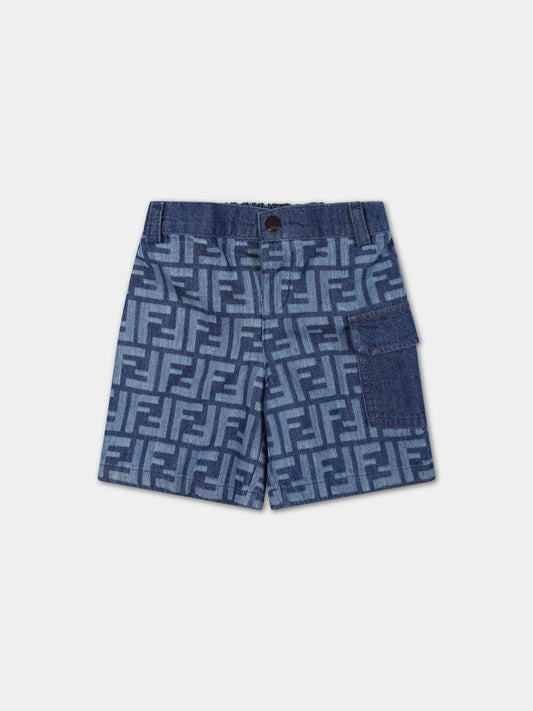 Shorts blu per neonato con FF,Fendi Kids,BMF221 AQSL F0QG0