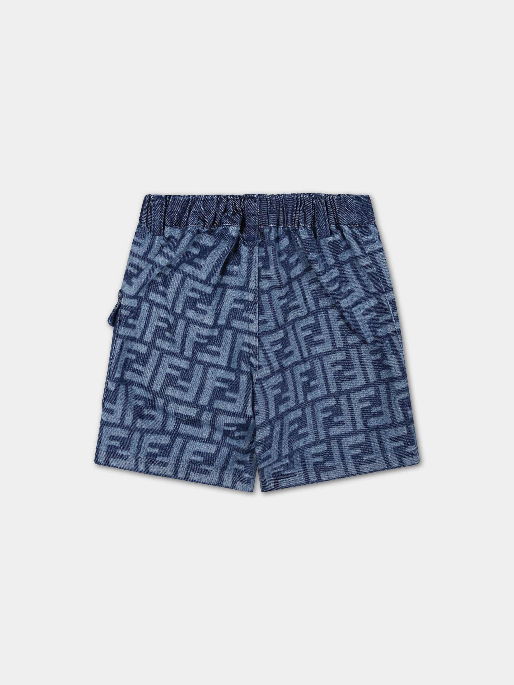 Shorts blu per neonato con FF,Fendi Kids,BMF221 AQSL F0QG0