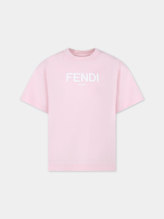 T-shirt rosa per bambini con logo,Fendi Kids,JUI137 7AJ F1N16