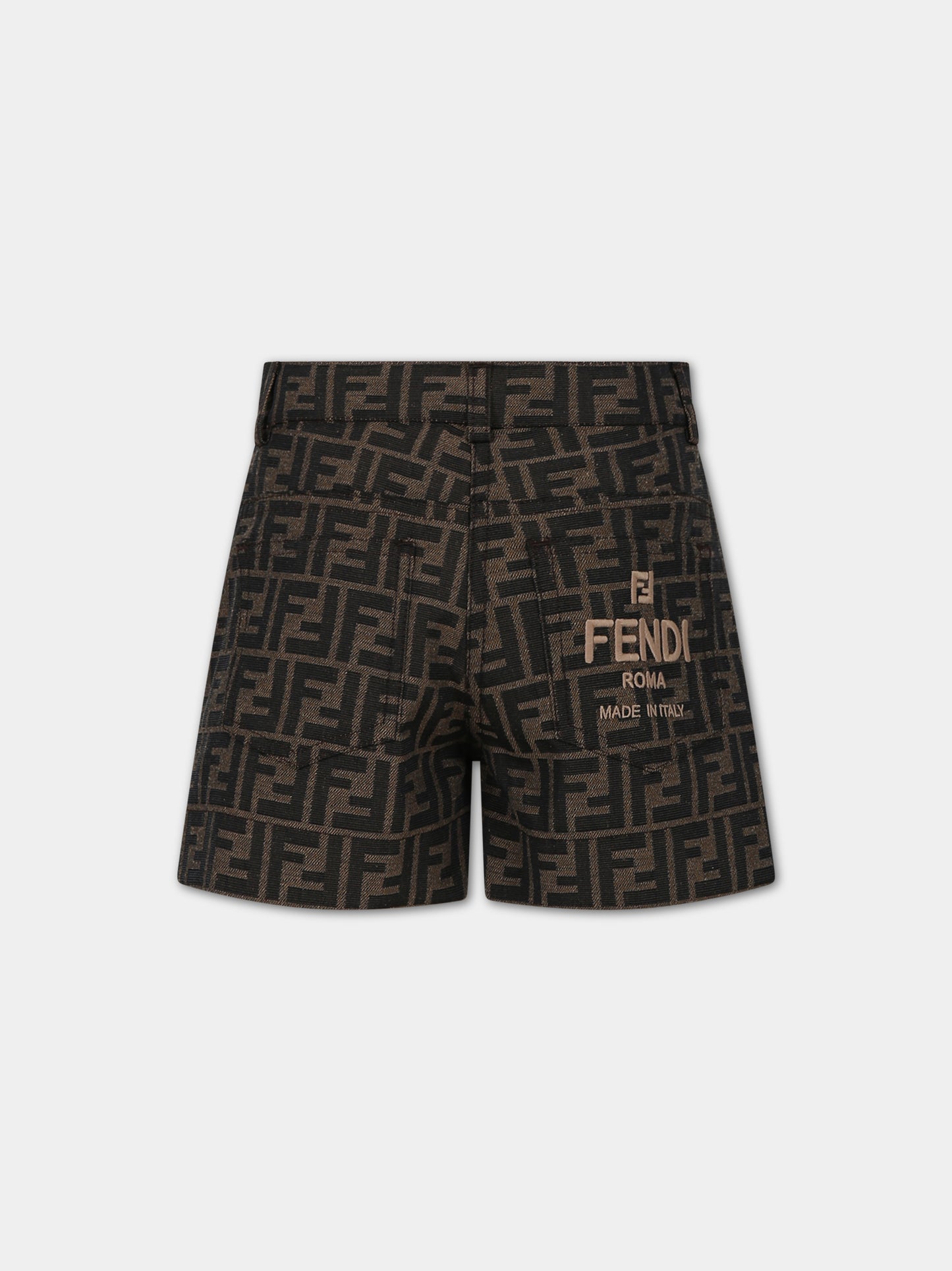 Shorts casual marrone per bambina con FF logo,Fendi Kids,JFF323 AQTK F15B6