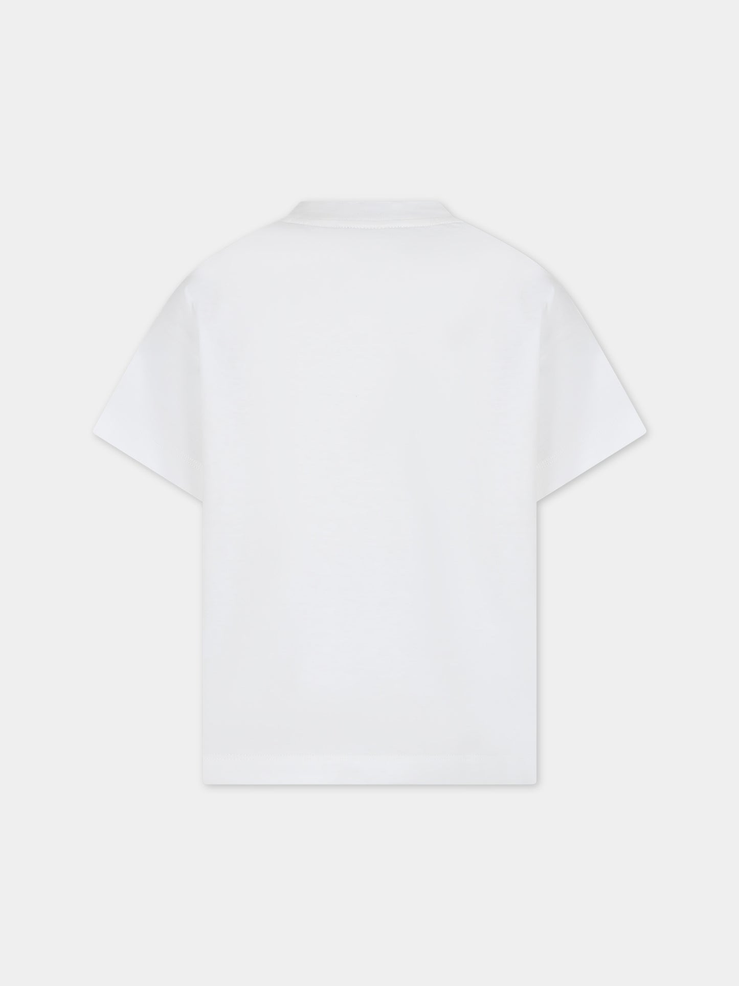 T-shirt bianca per bambino con stampa e FF,Fendi Kids,JMI445 7AJ F0TU9