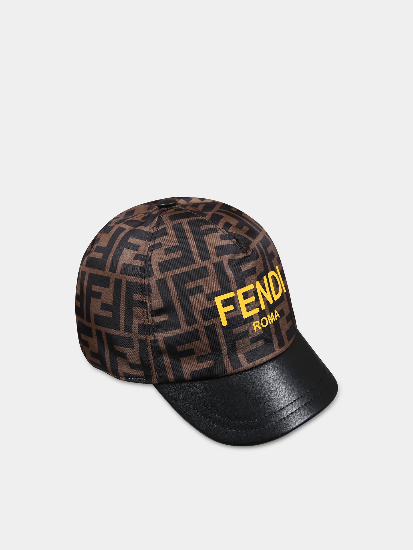 Cappello con visiera marrone per bambini con logo FF all-over,Fendi Kids,JUP004 AMRP F17QF