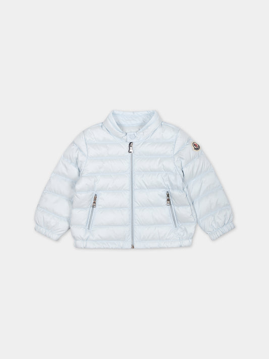 Piumino Acorus celeste per neonato con logo,Moncler Kids,951 1A00019 595FE 70S