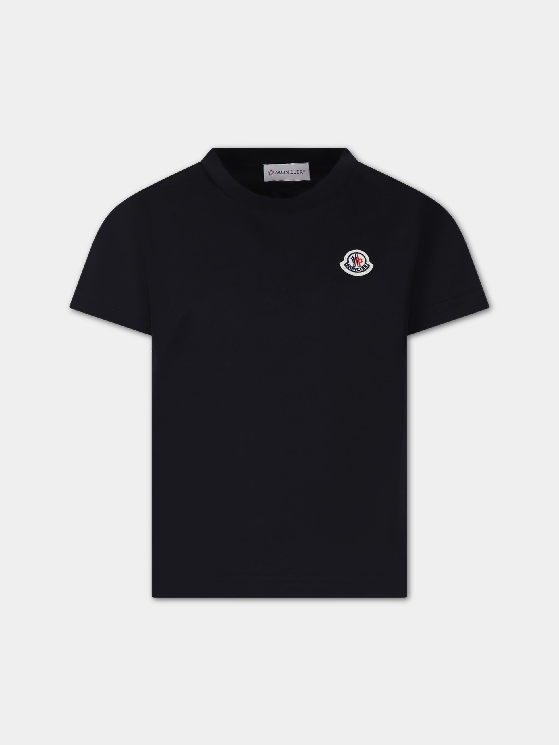 T-shirt nera per bambini con logo,Moncler Kids,954 8C00018 83907 999