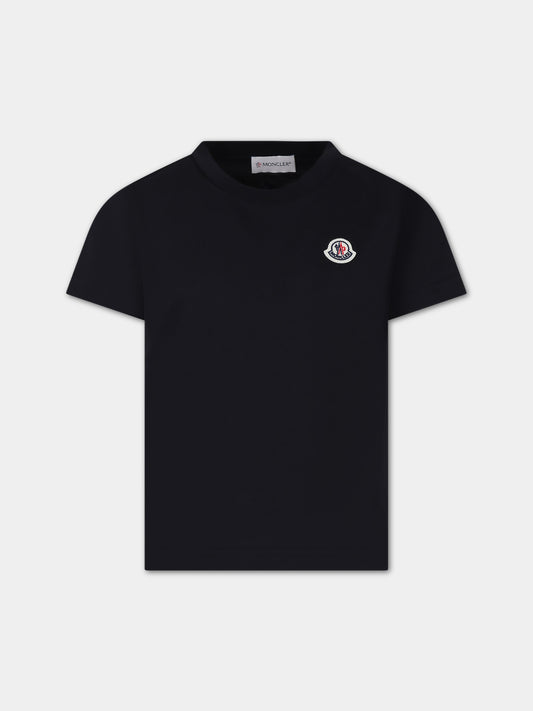 T-shirt nera per bambini con logo,Moncler Kids,954 8C00018 83907 999