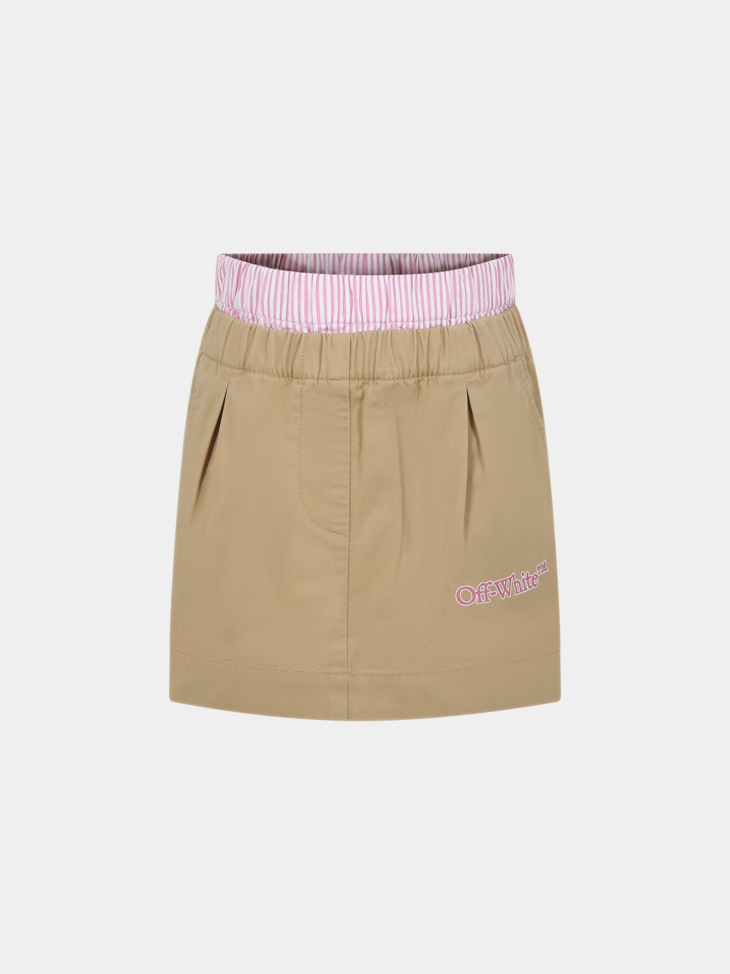 Gonna beige per bambina con logo,Off White,OGCC024S24FAB0016132