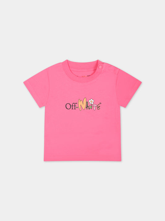 T-shirt fucsia per neonata con logo,Off White,OGXB001S24JER0023284