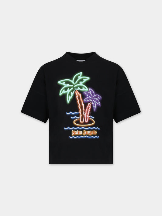 T-shirt nera per bambino con palme,Palm Angels,PBAA002S24JER0031051