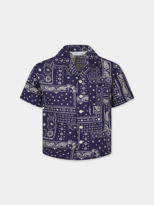 Camicia blu per bambino con stampa,Palm Angels,PBGG002S24FAB0024603