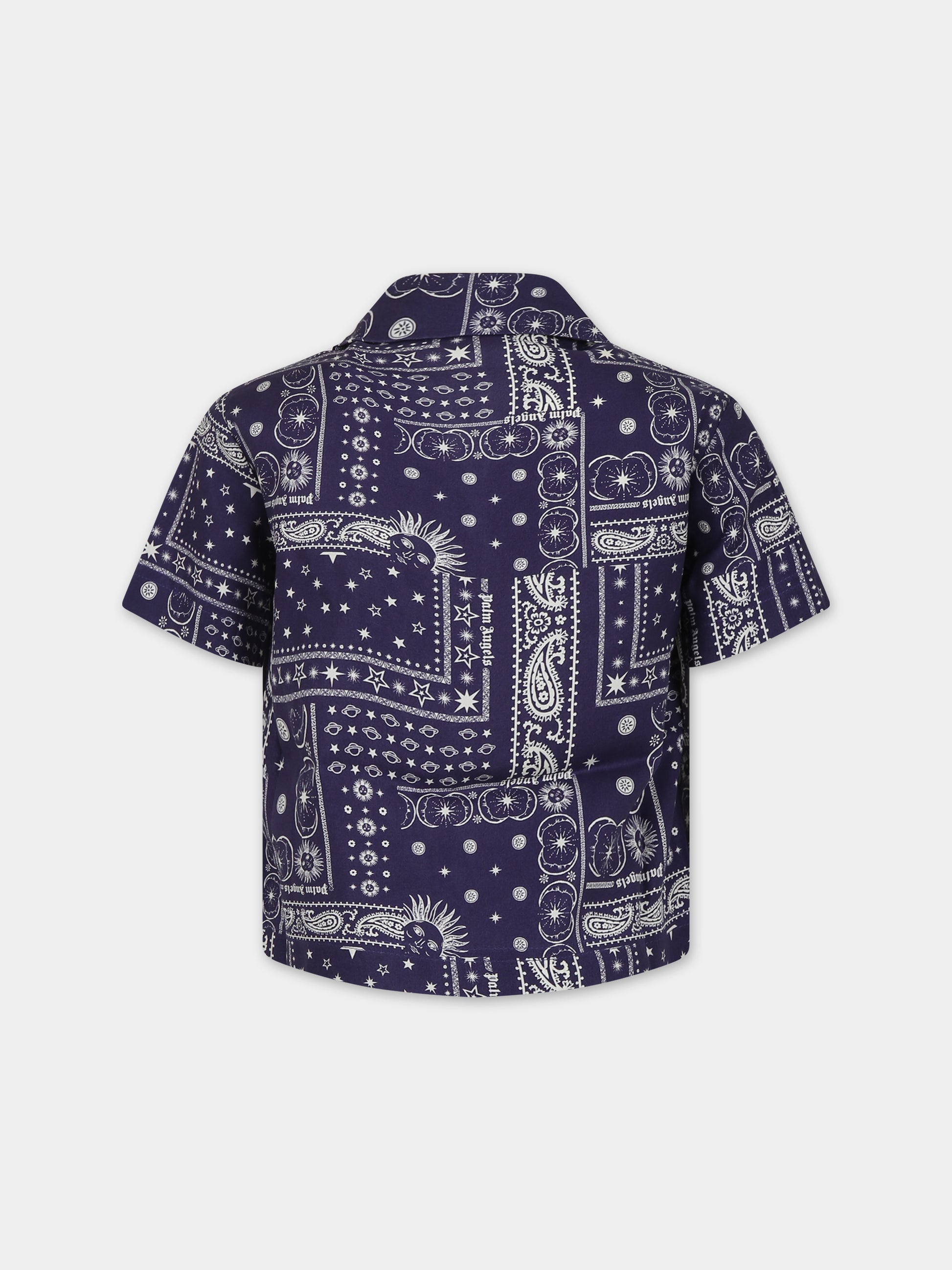 Camicia blu per bambino con stampa,Palm Angels,PBGG002S24FAB0024603