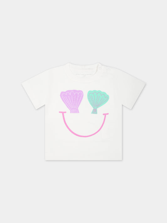 T-shirt bianca per neonata con conchiglie,Stella Mccartney Kids,TU8051 Z0434 101