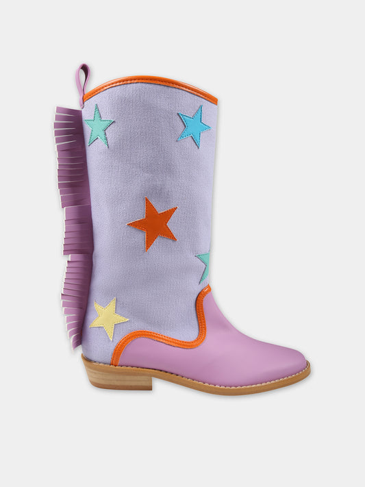 Stivali texani viola per bambina con stelle,Stella Mccartney Kids,TU0B66 Z1167 572