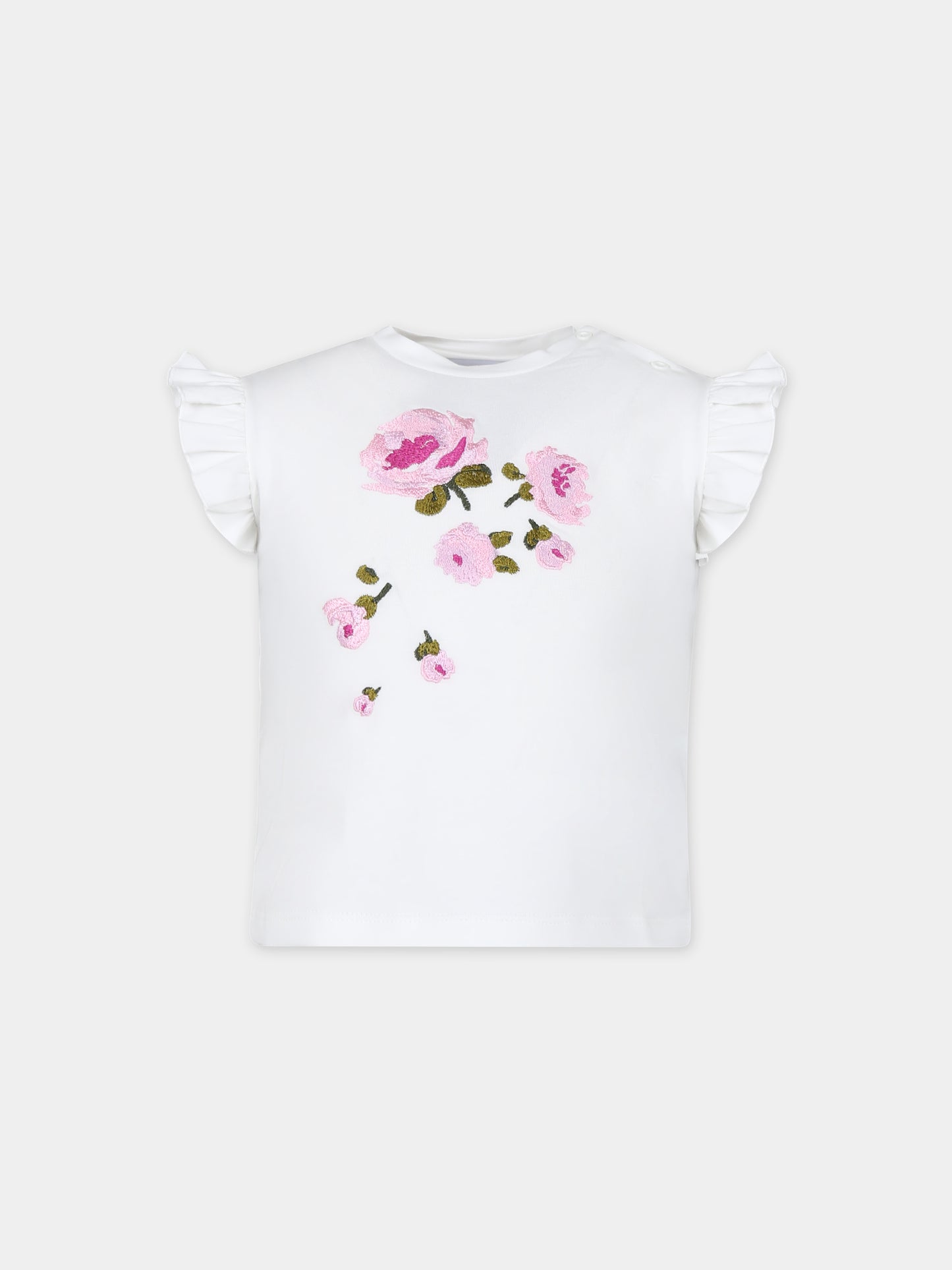 T-shirt bianca per neonata con rose,Simonetta,SU8000 J0209 101RS