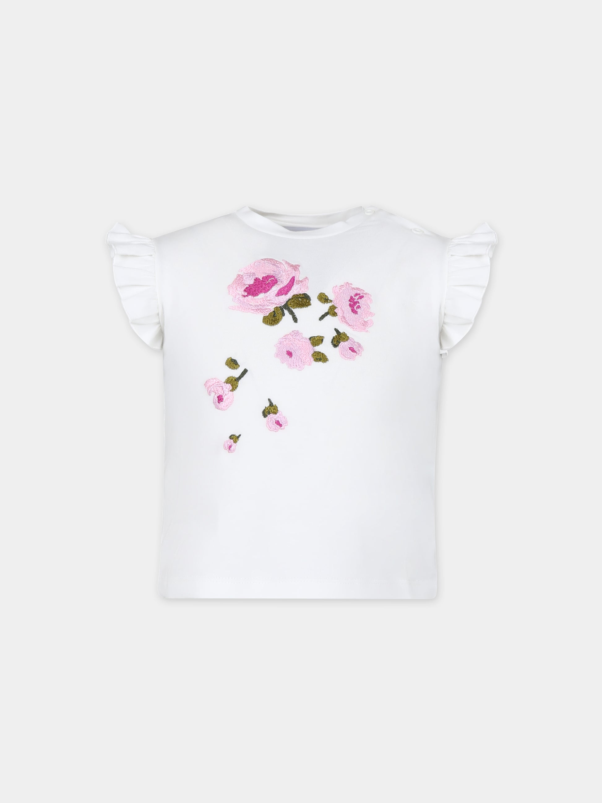T-shirt bianca per neonata con rose,Simonetta,SU8000 J0209 101RS