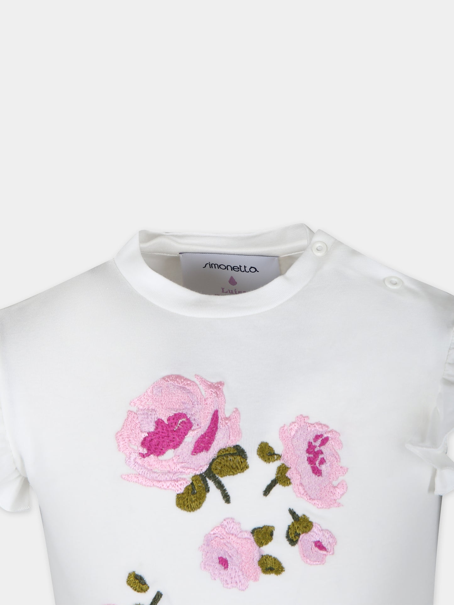T-shirt bianca per neonata con rose,Simonetta,SU8000 J0209 101RS