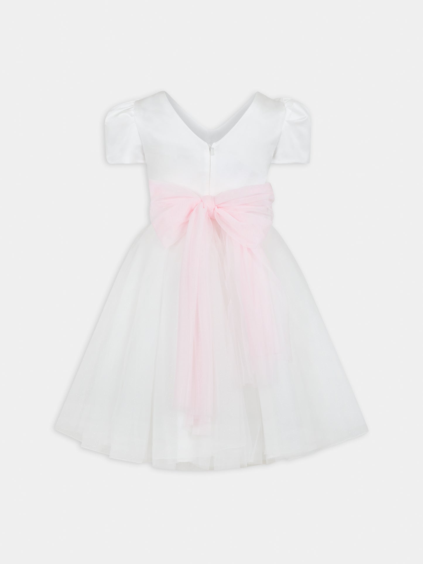 Vestito bianco per bambina con fiori e strass,Monnalisa,71C905 3121 0191