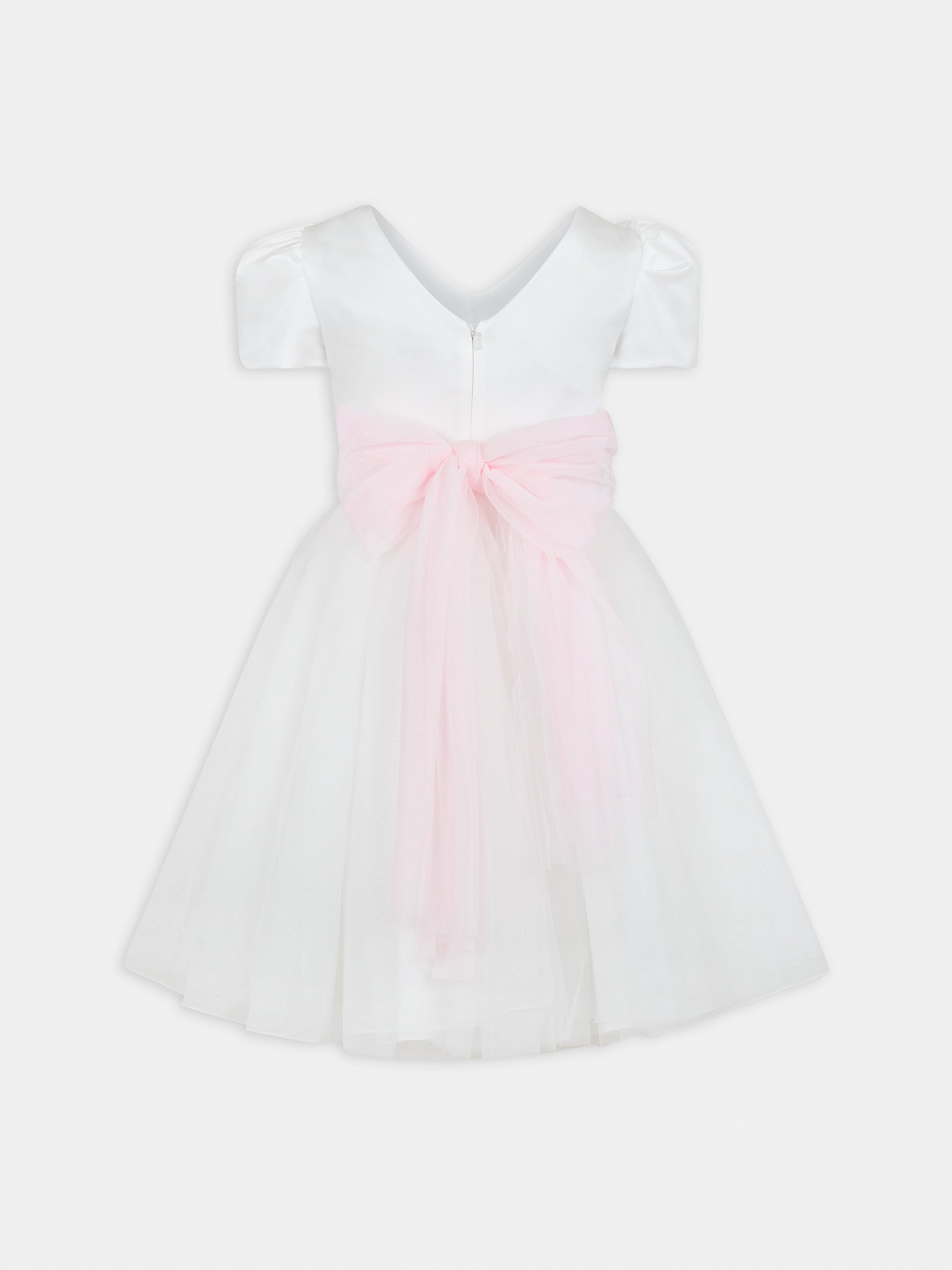 Vestito bianco per bambina con fiori e strass,Monnalisa,71C905 3121 0191