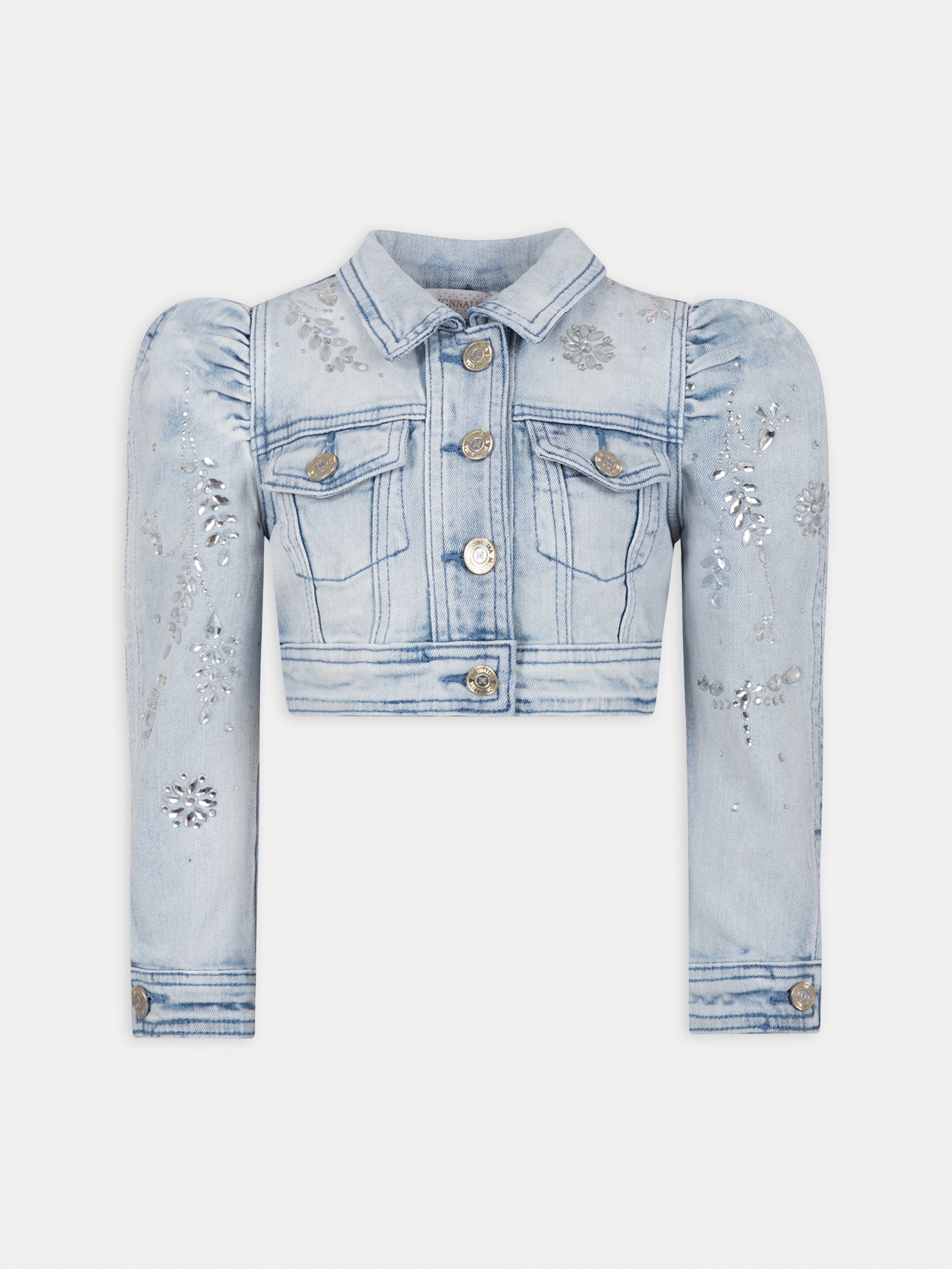 Giubbotto in denim per bambina con strass,Monnalisa,79C101 3051 0062