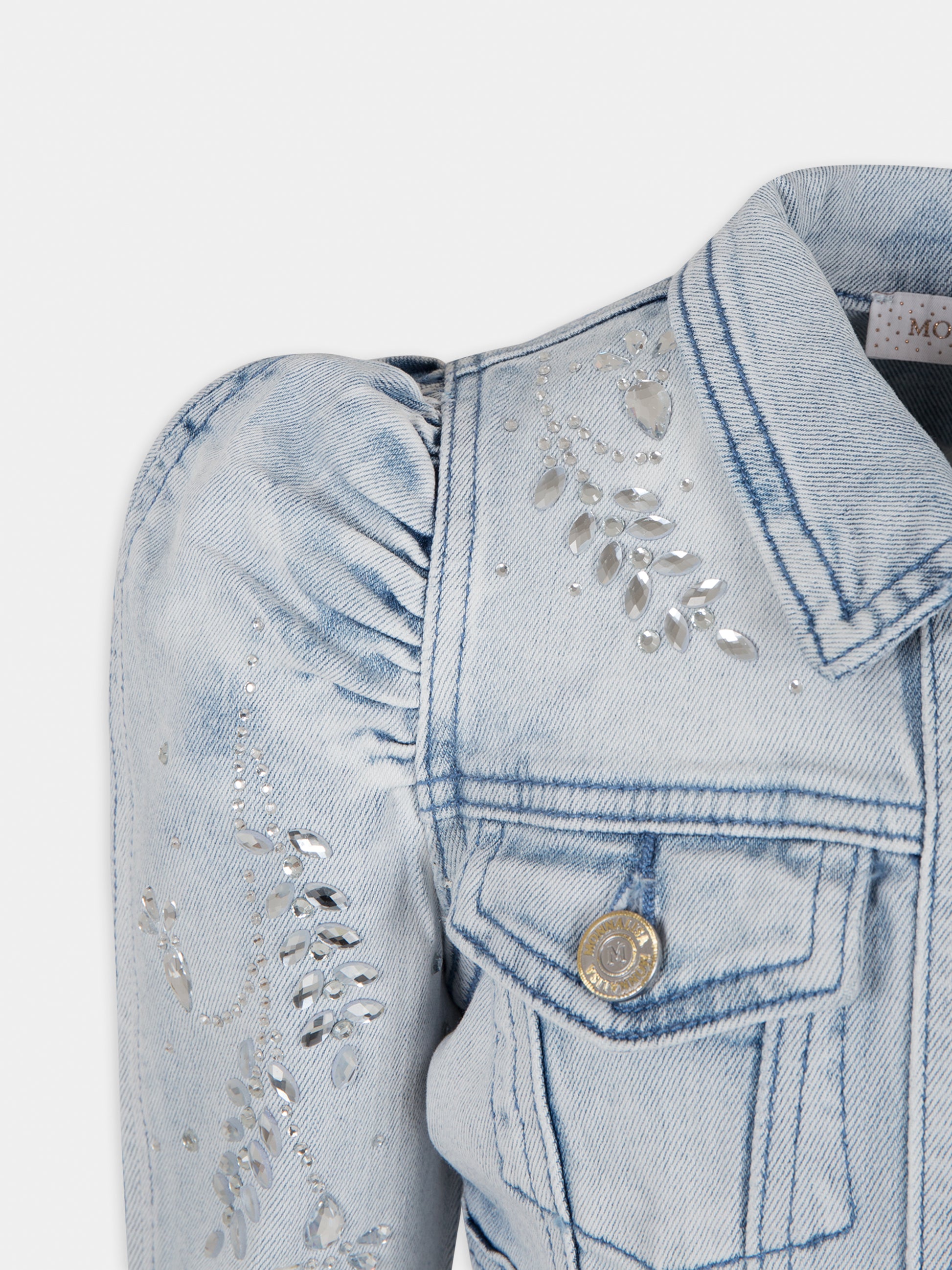 Giubbotto in denim per bambina con strass,Monnalisa,79C101 3051 0062