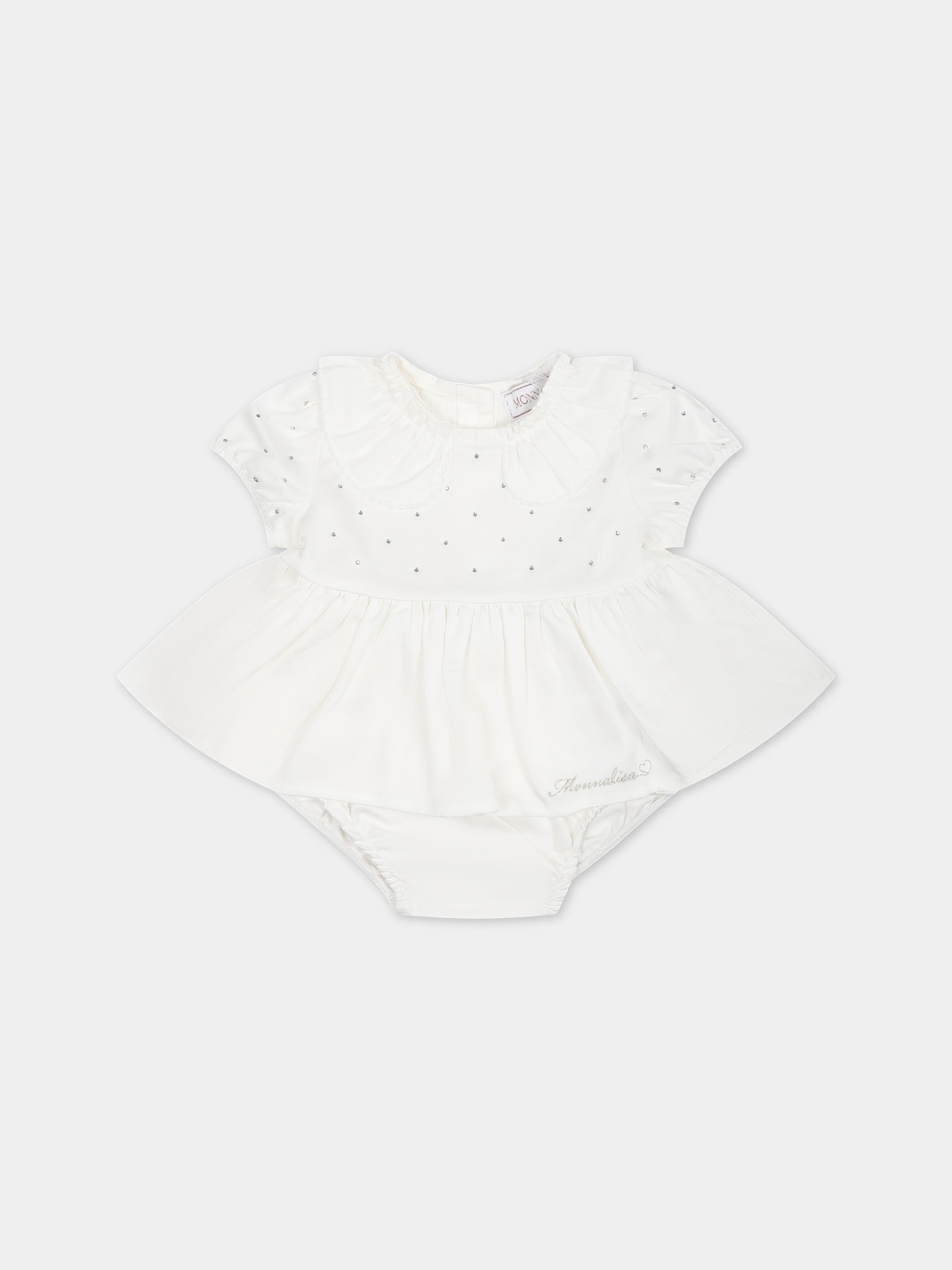 Vestito bianco per neonata con strass,Monnalisa,35C506 3017 0001