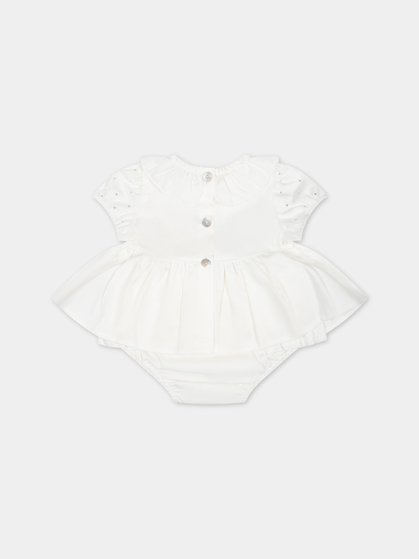 Vestito bianco per neonata con strass,Monnalisa,35C506 3017 0001