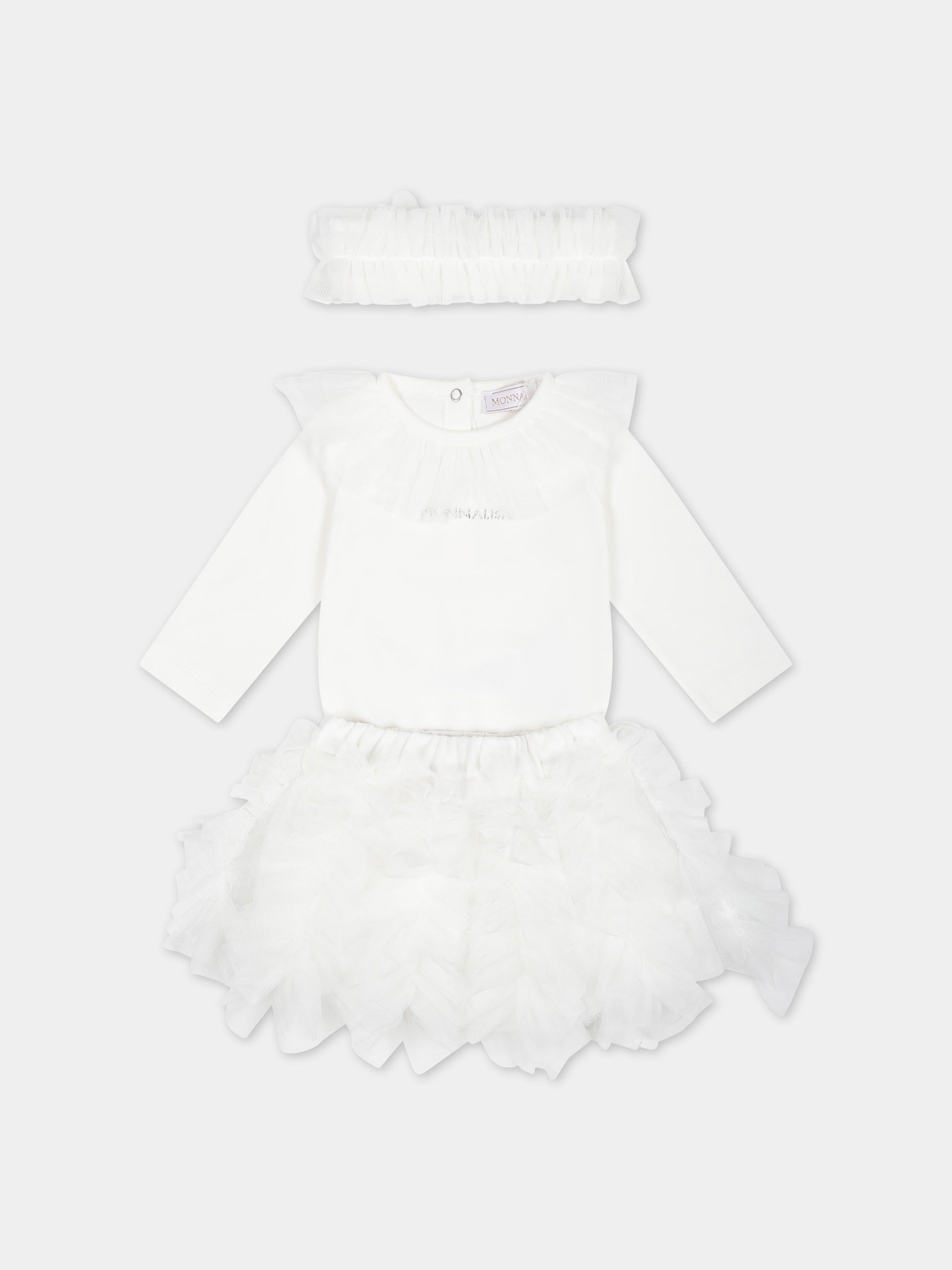 Completo bianco per neonata con logo,Monnalisa,35C505 3000 0001