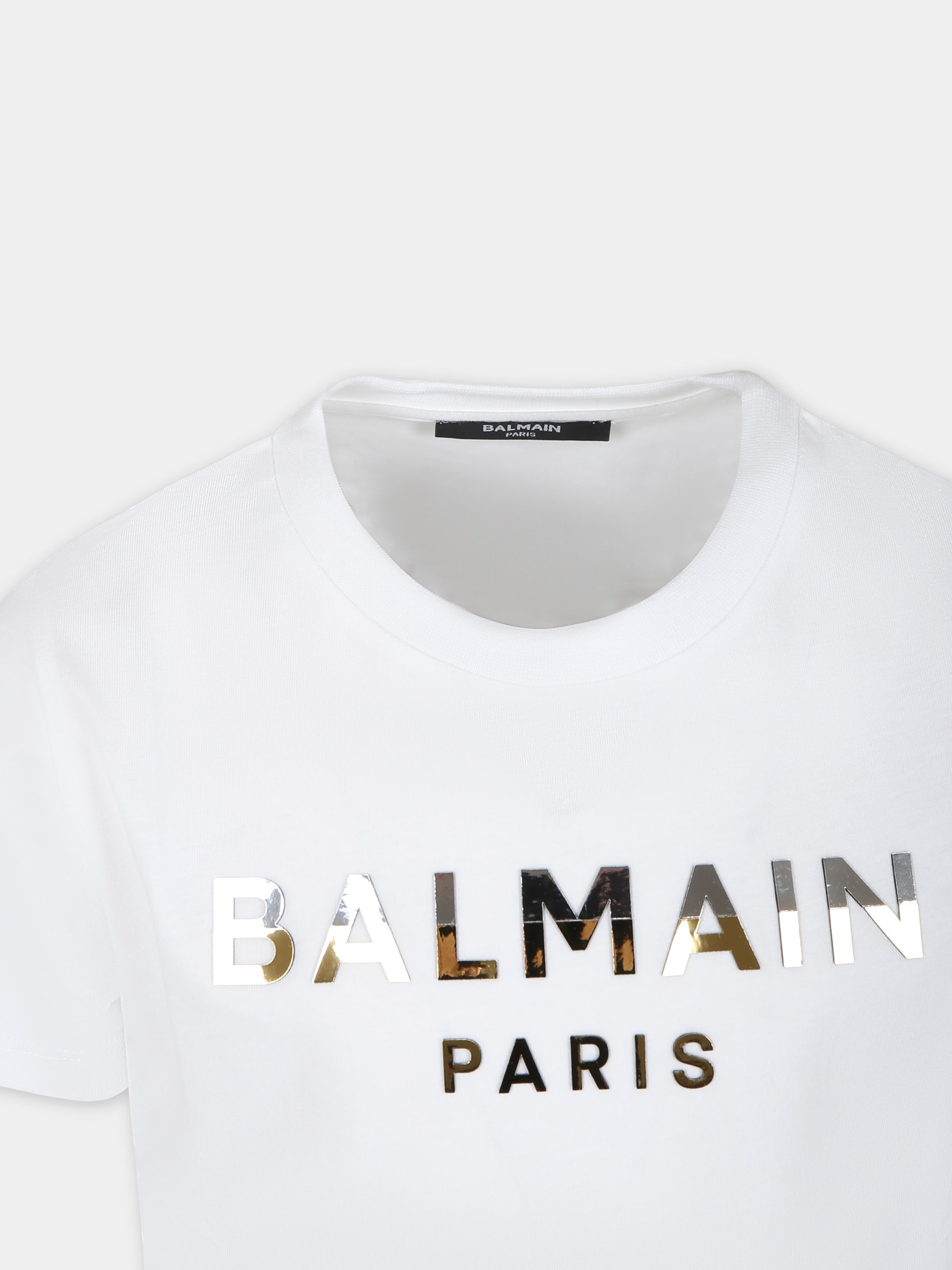 T-shirt bianca per bambini con logo,Balmain Kids,BU8R01 Z0057 100