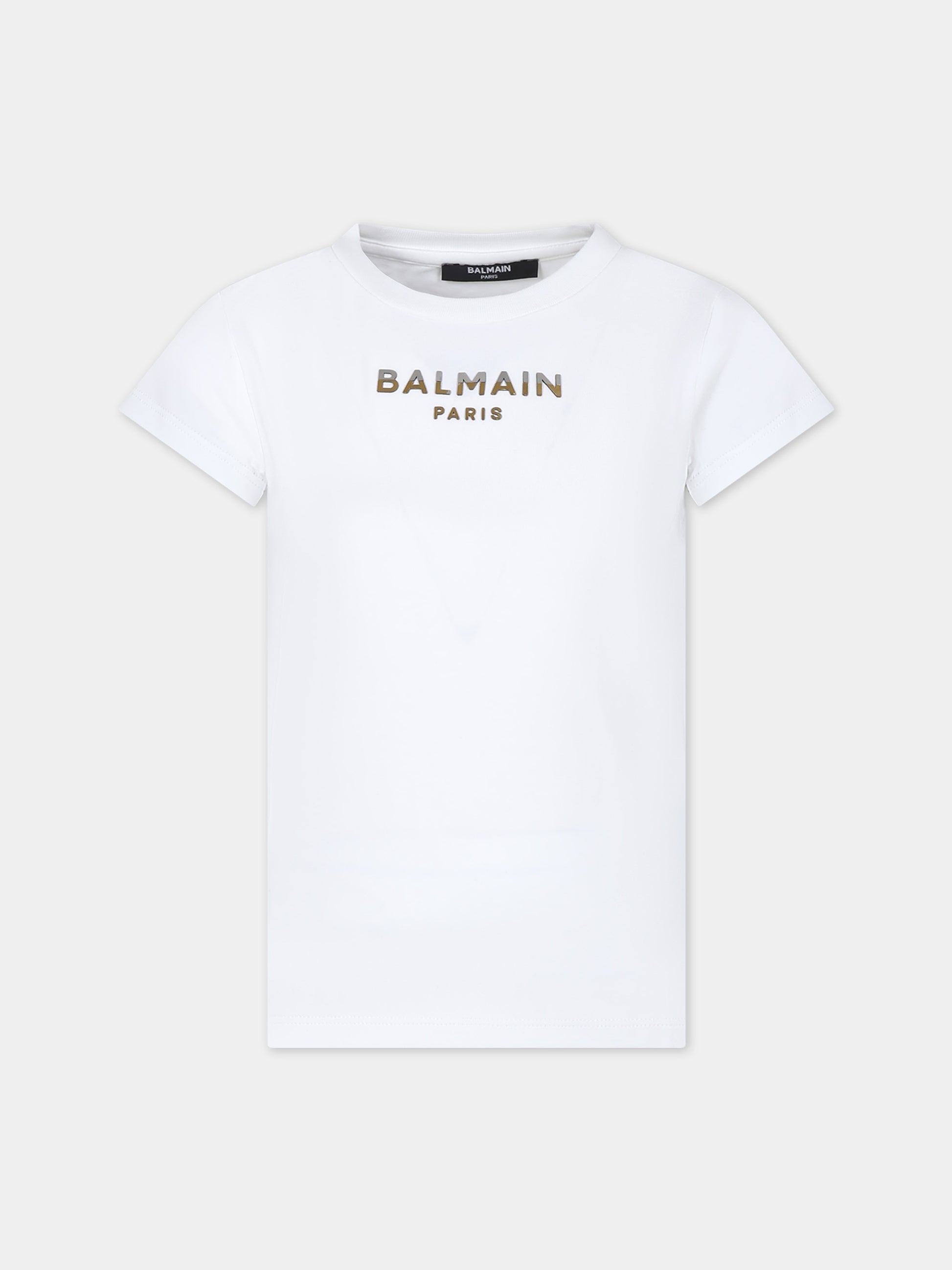 T-shirt bianca per bambina con logo,Balmain Kids,BU8A01 Z1884 100