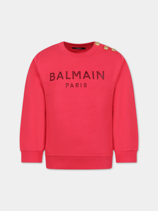 Felpa fucsia per bambina con logo,Balmain Kids,BU4A30 Z0001 50E