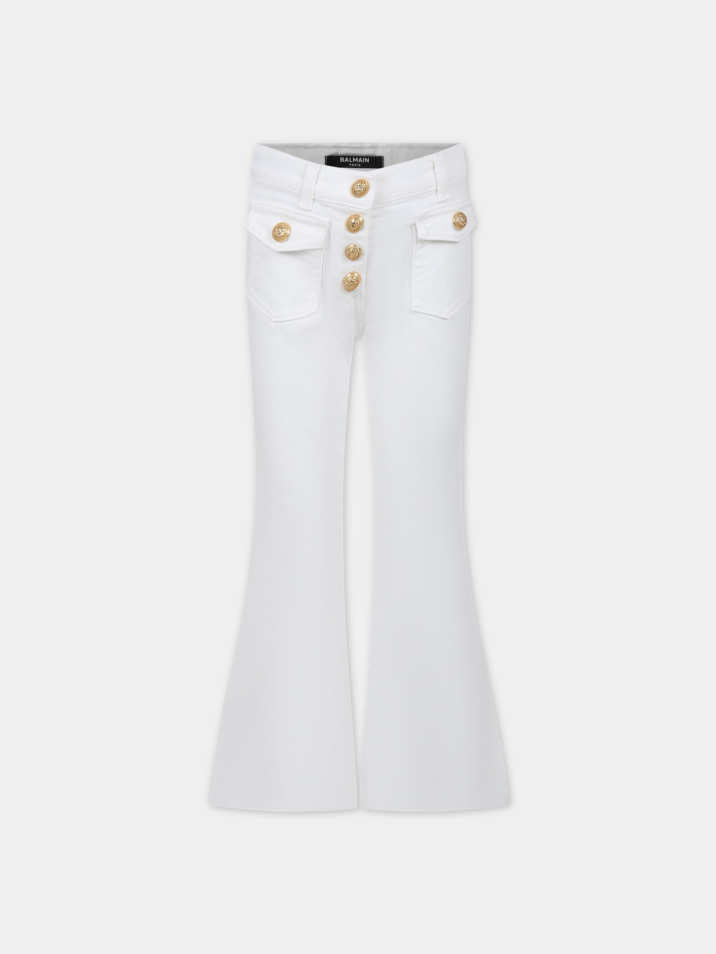 Jeans bianco per bambina con bottoni oro,Balmain Kids,BU6A00 D0039 100OR