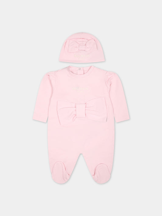 Tutina rosa per neonata con logo,Balmain Kids,BUB00A Z1751 540