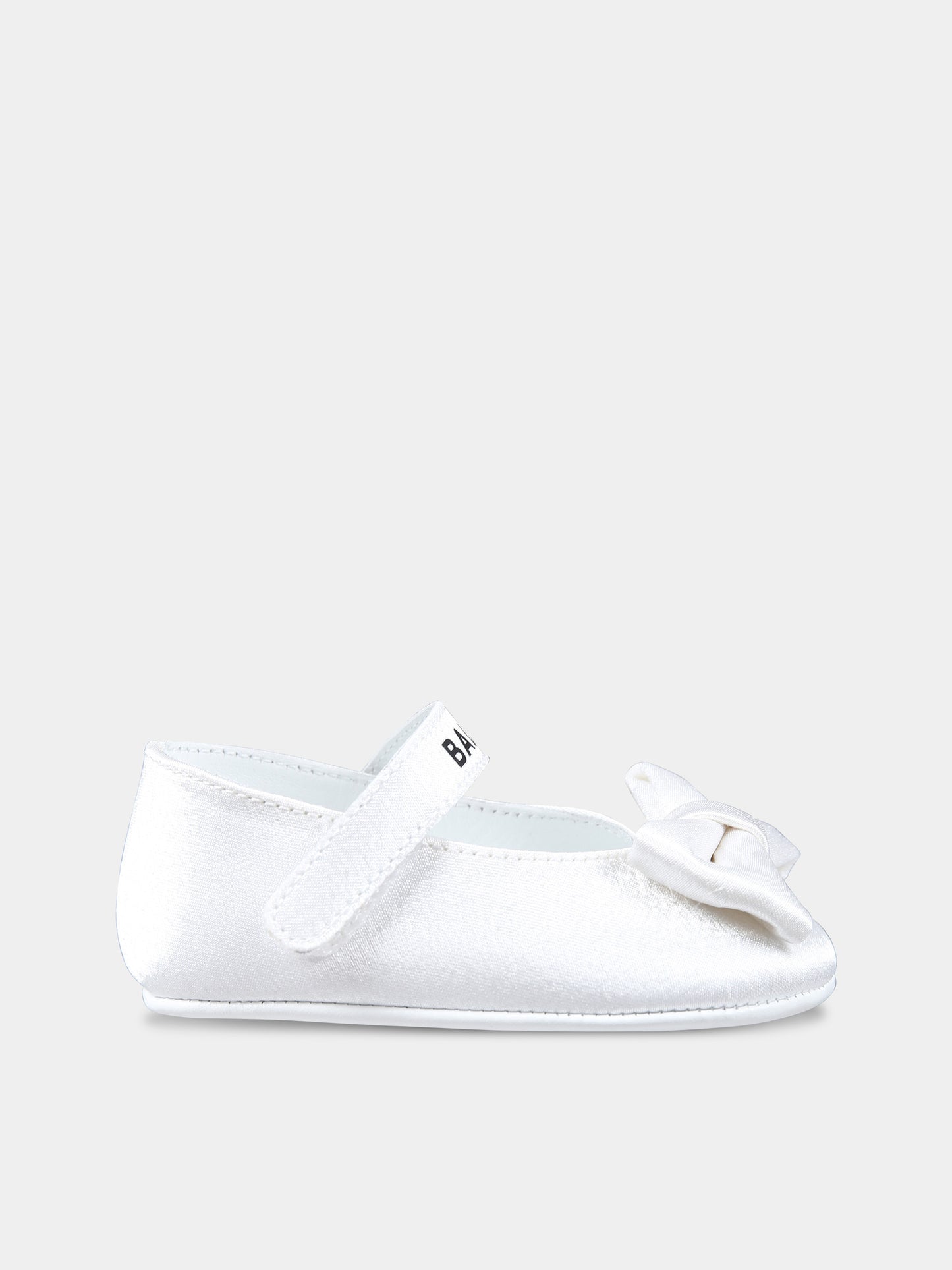 Scarpe bianche per neonata con logo e fiocco,Balmain Kids,BU0596 Z1946 101