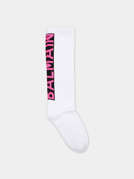 Calze bianche per bambina con logo,Balmain Kids,BU0P00 Z0553 100FU