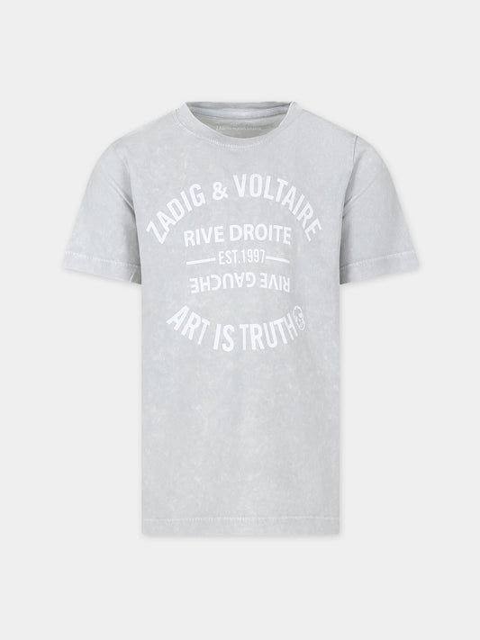 T-shirt grigia per bambino con logo,Zadig & Voltaire Kids,X60089 002