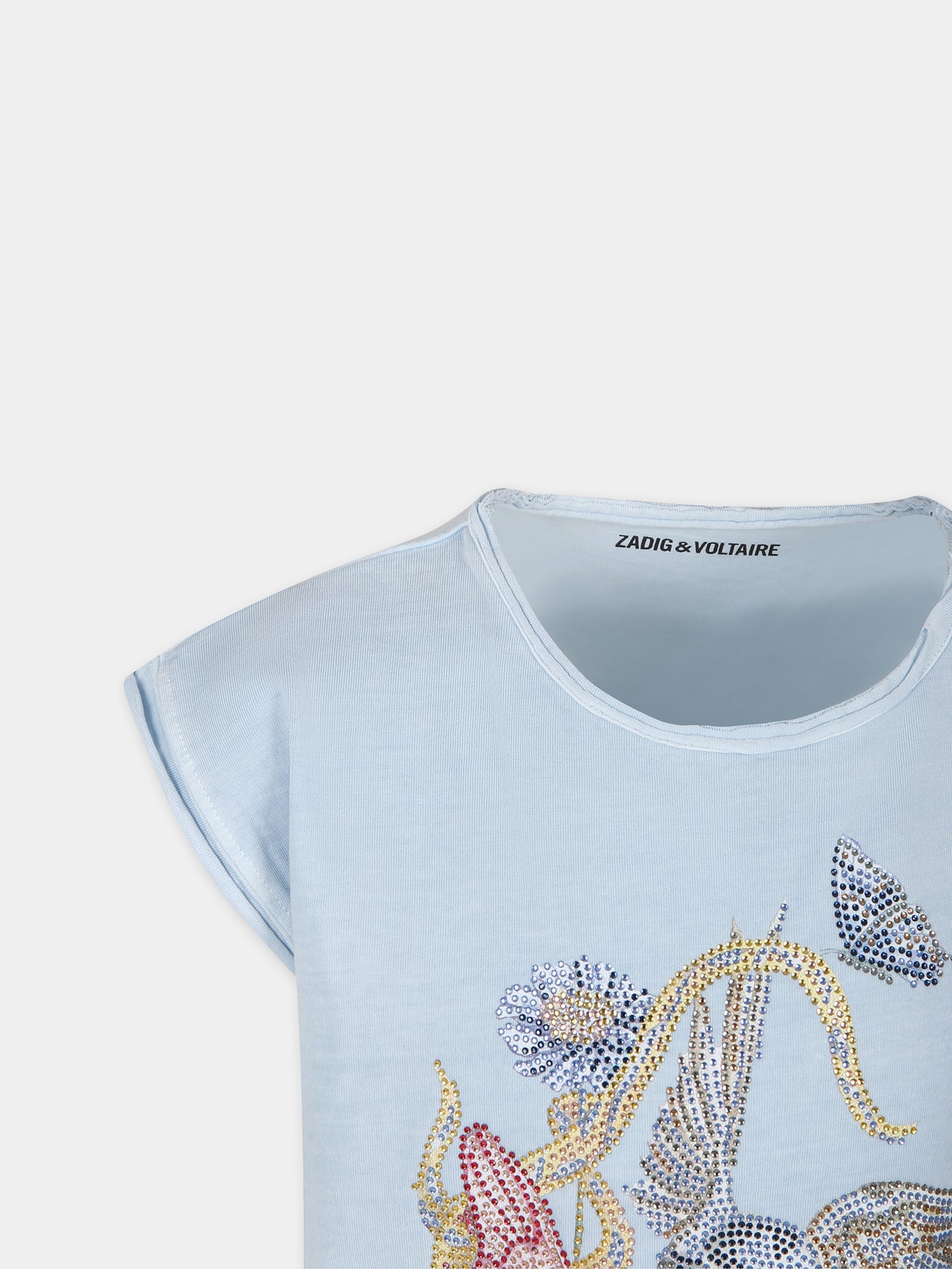 T-shirt celeste per bambina con teschio e farfalla,Zadig & Voltaire Kids,X60041 789