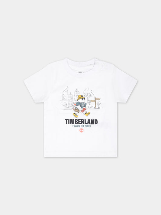 T-shirt bianca per neonato con stampa,Timberland,T60106 10P