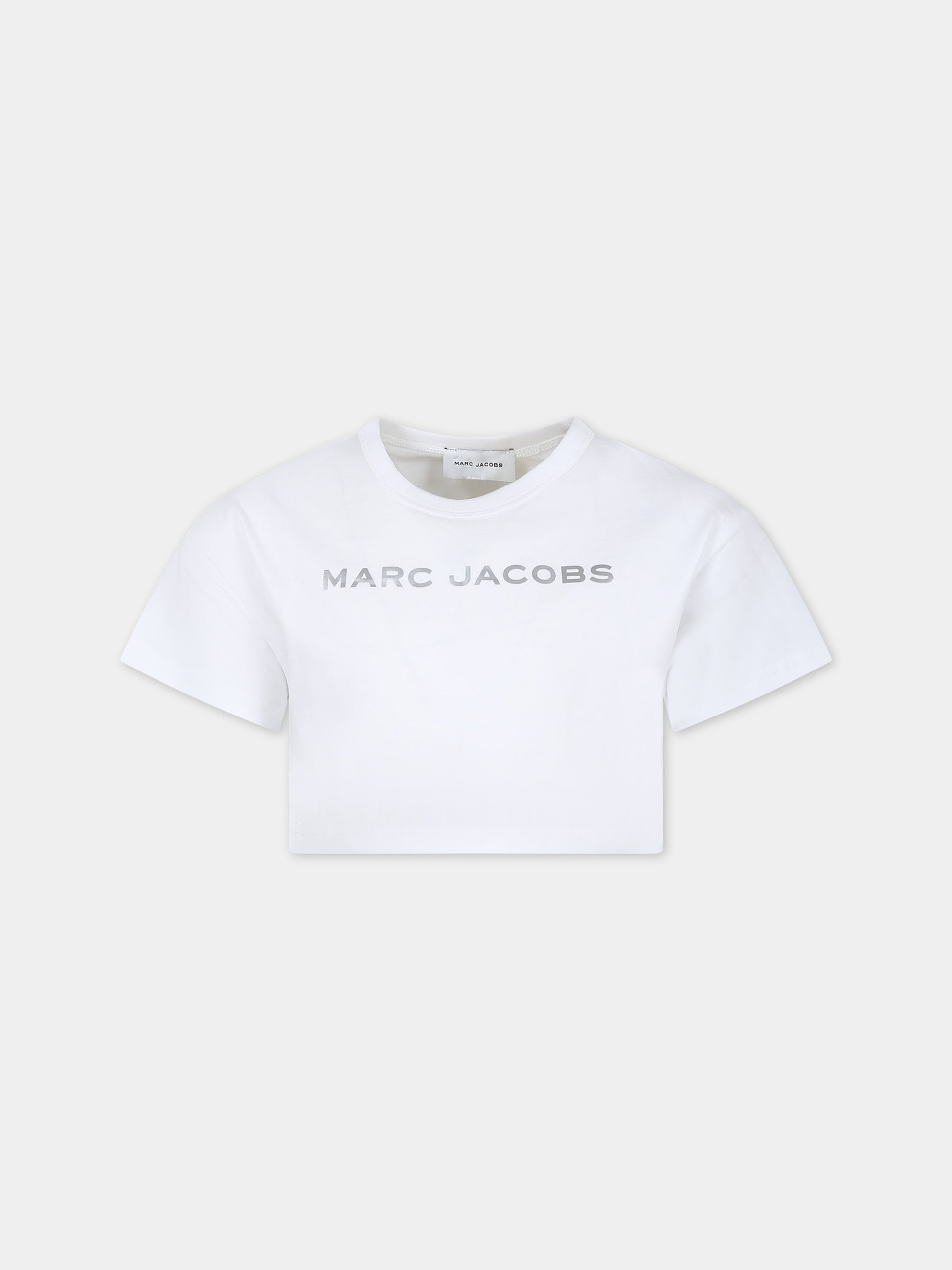 T-shirt crop bianca per bambina con logo,Little Marc Jacobs,W60168 10P