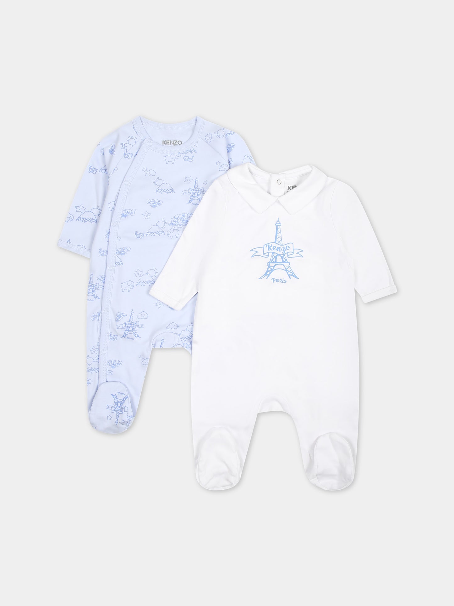 Set celeste per neonato con Tour Eiffel e logo,Kenzo Kids,K60074 771