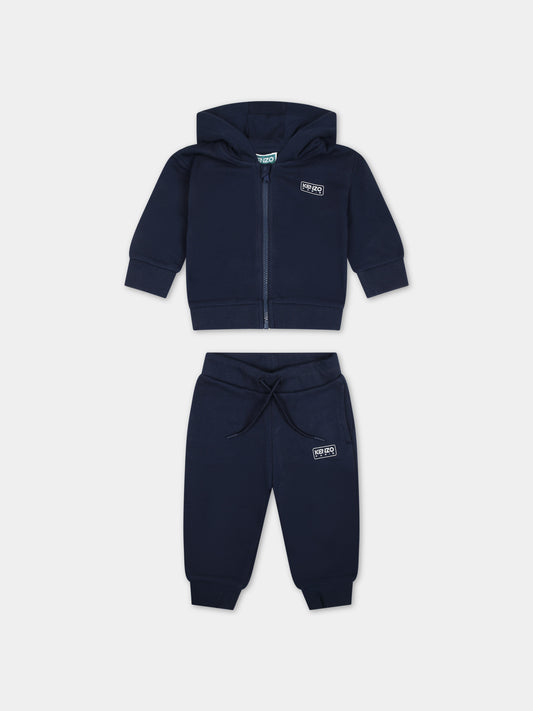 Completo sportivo blu per neonato con logo,Kenzo Kids,K60134 84A