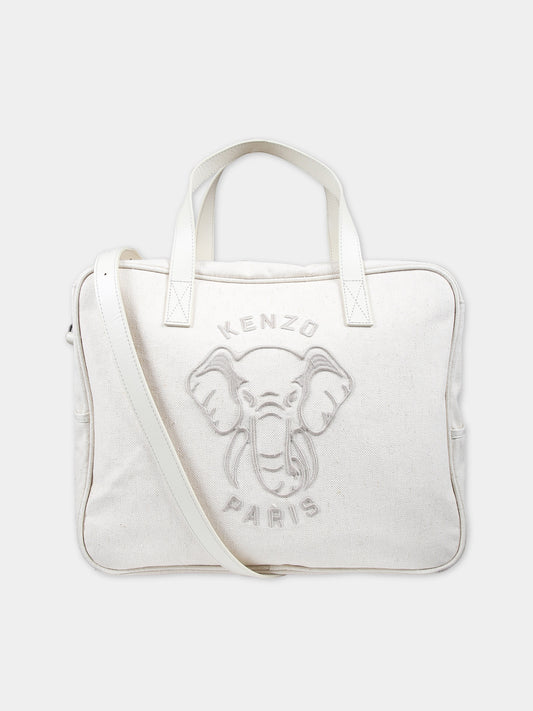 Borsa mamma beige per neonati con logo ed elefante,Kenzo Kids,K60019 Z40