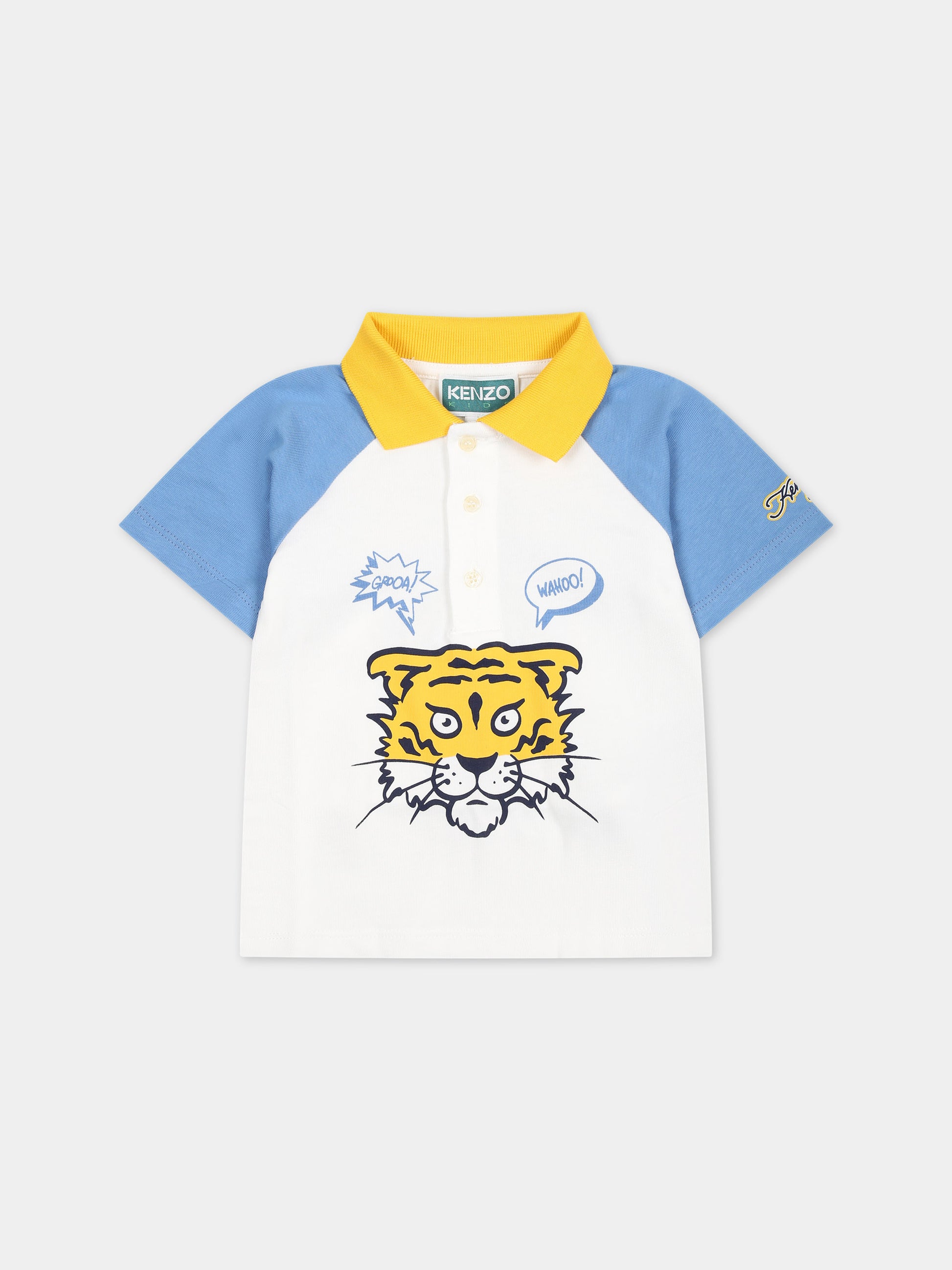 Polo bianca per neonato con stampa iconica e logo,Kenzo Kids,K60148 12P