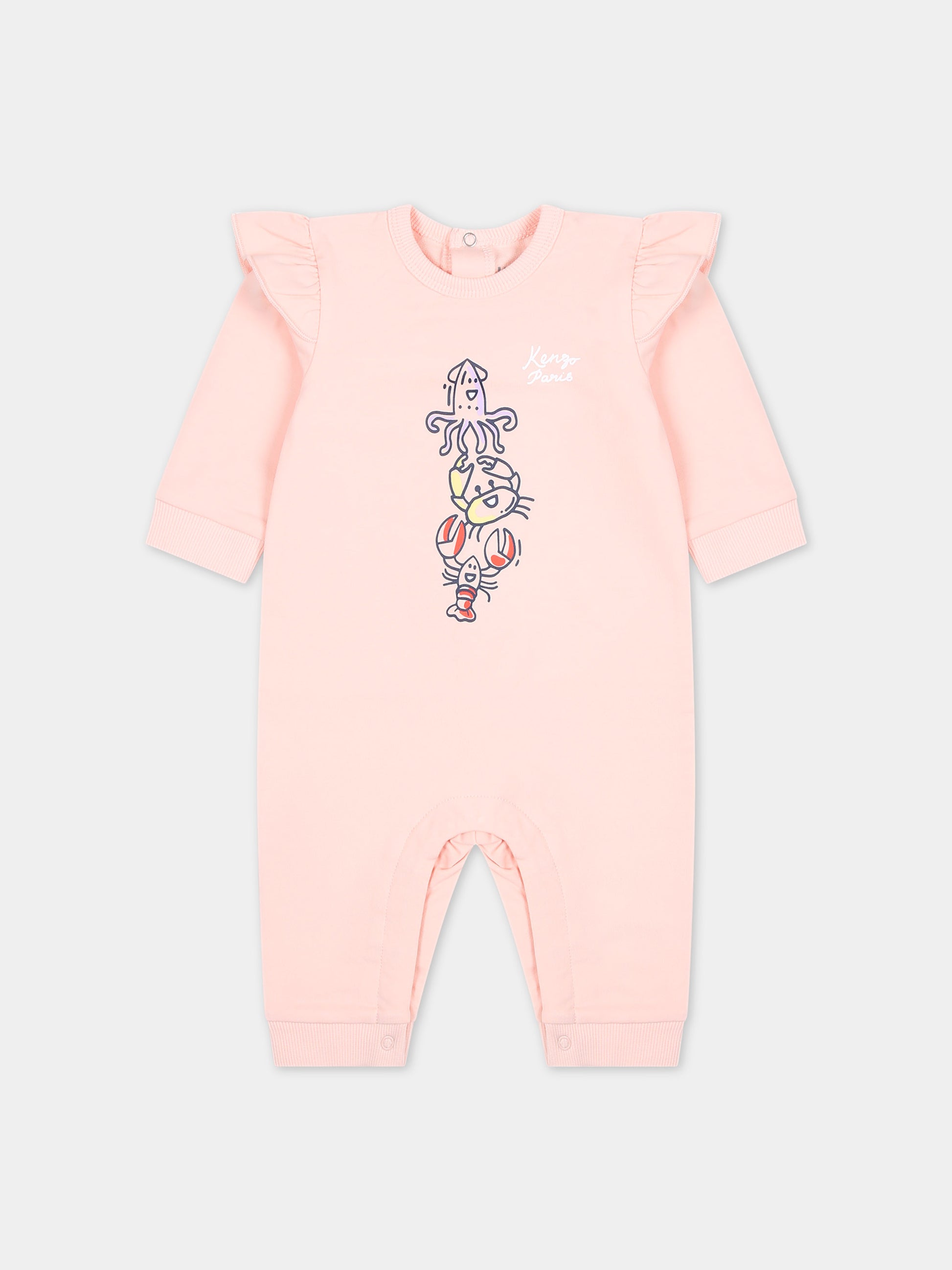 Tutina rosa per neonata con stampa e logo,Kenzo Kids,K60053 46T