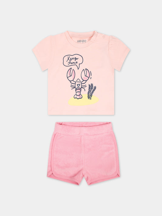 Completo sportivo rosa per neonata con stampa,Kenzo Kids,K60048 46T