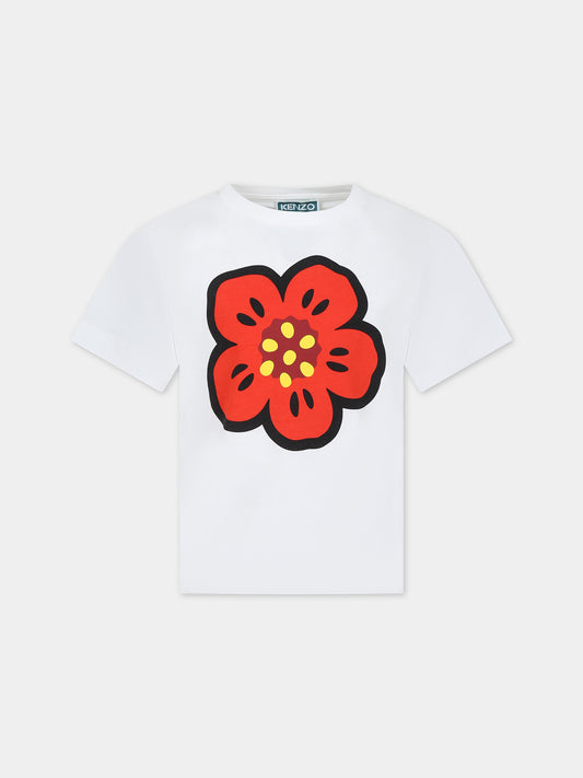 T-shirt bianca per bambina con fiore,Kenzo Kids,K60383 12P