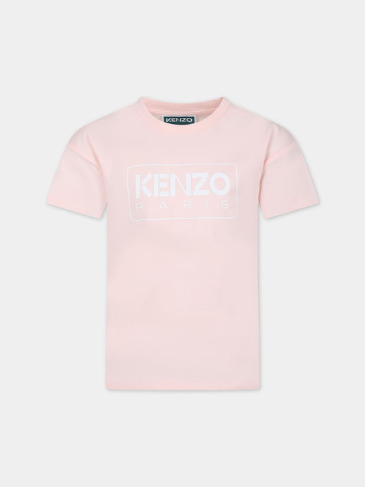 T-shirt rosa per bambina con logo,Kenzo Kids,K60251 46T