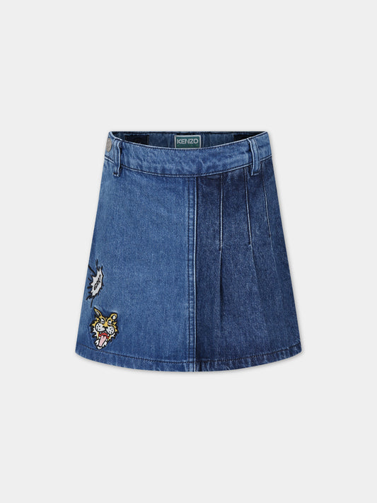 Shorts in denim per bambina con ricami multicolor,Kenzo Kids,K60235 Z04