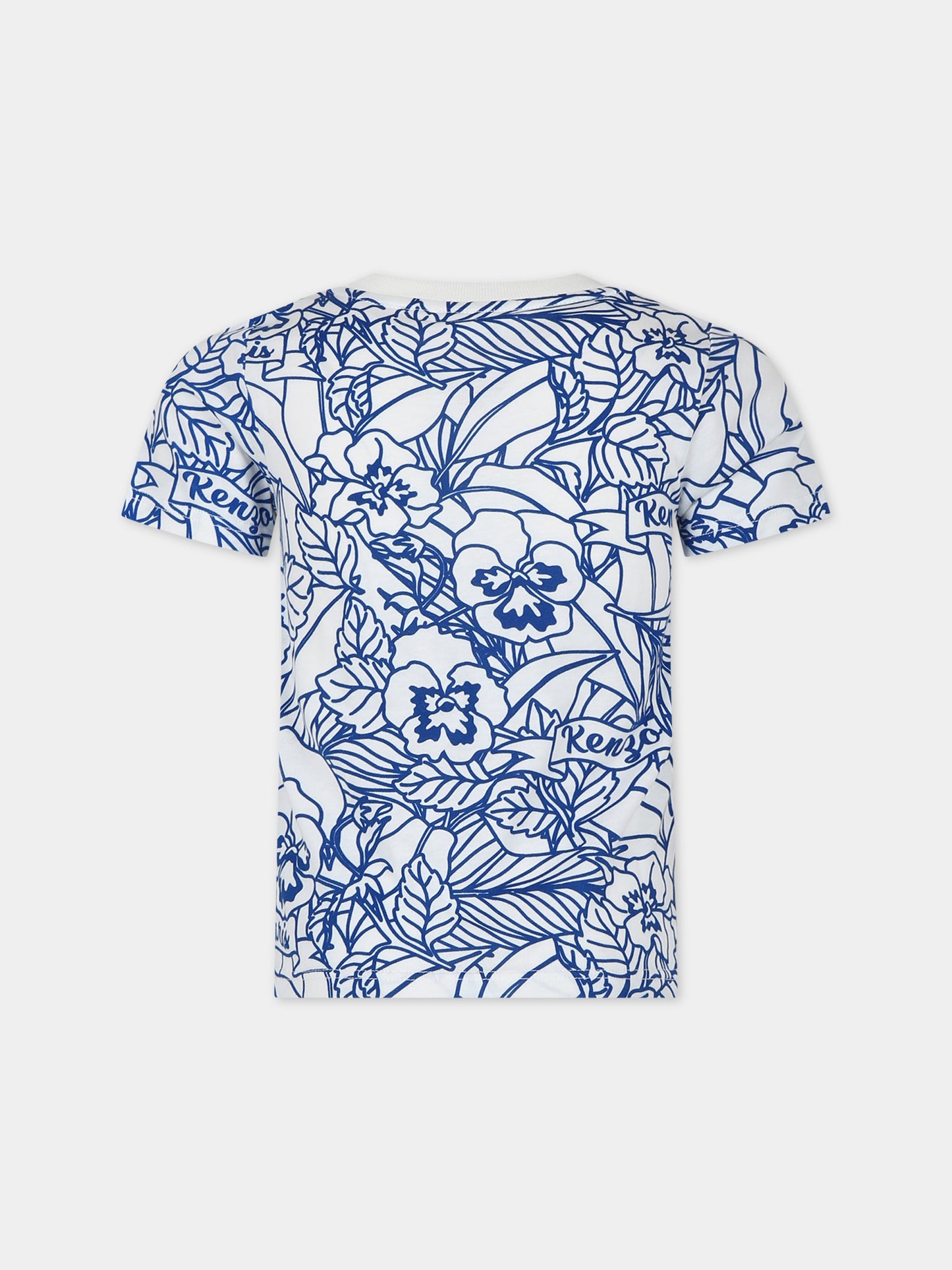 T-shirt bianca per bambino con stampa e logo,Kenzo Kids,K60351 12P